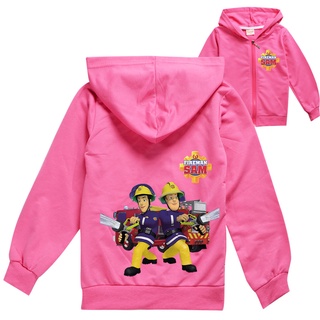 Boys Girls Kids Cartoon Anime Fireman Sam Printed Casual Long Sleeves Zipper Hooded Jacket Coat #2