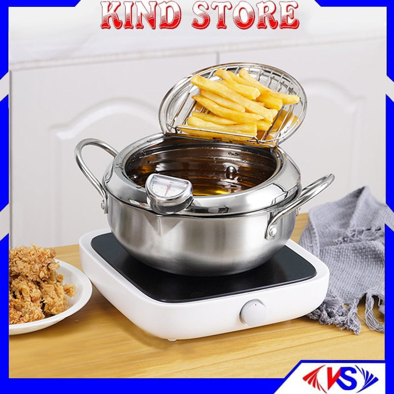 Tempura Frying Pot 304, Stainless Steel Deep Fryer Pan With Thermometer