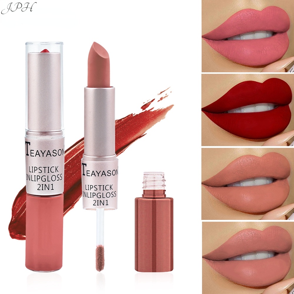 Double Head Matte Lipstick Liquid Set Waterproof Silk Velvet Lip Tint ...