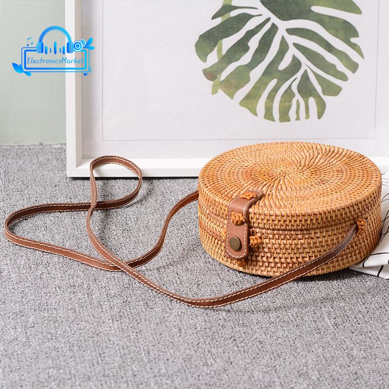 Bali Vintage Handmade Crossbody Leather Bag Round Beach Bag Girls