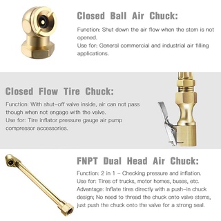 3 Pack Heavy Duty Brass Air Chuck Set, 1/4 Inch Brass Air Chuck for Tire Inflator Gauge Compressor Accessories #7