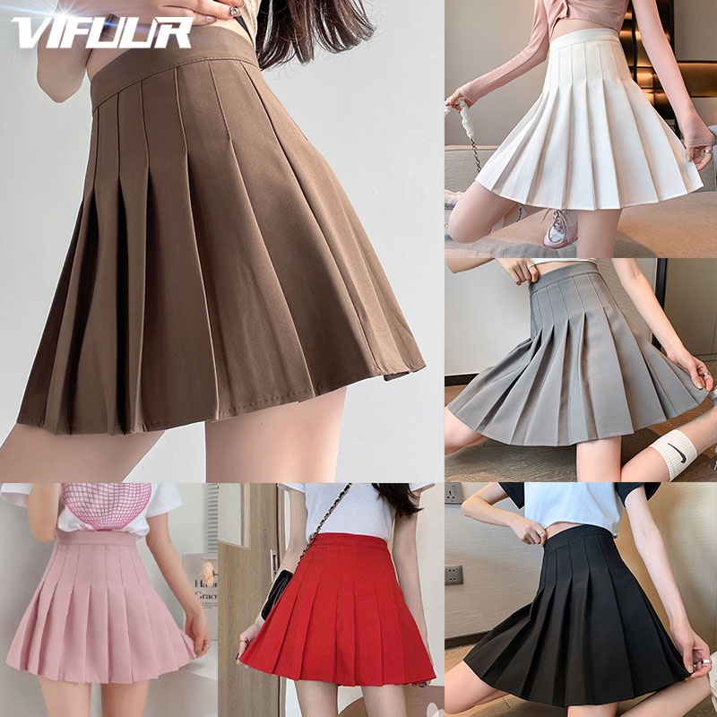 Vifuur Korean Fashion Skirt High Waist Skirt Slim Pleated Skater Tennis School Skirt With Shorts 7349