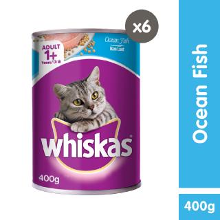 WHISKAS Wet Cat Food – Canned Cat Food in Ocean Fish Flavor (6-Pack), 400g. Pet Food for Adult Cats