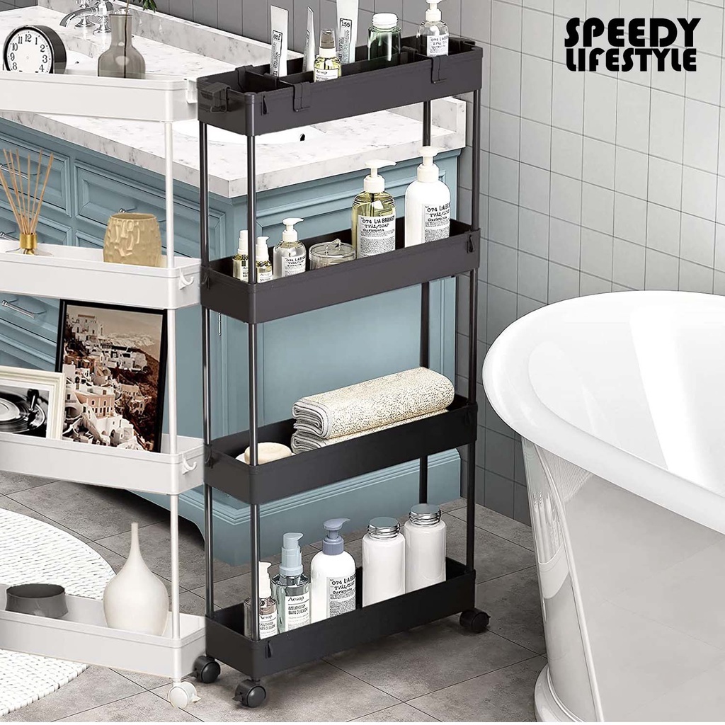 4 layer Bath Rack Bathroom Shelves Rolling Trolley Kitchen Organizer