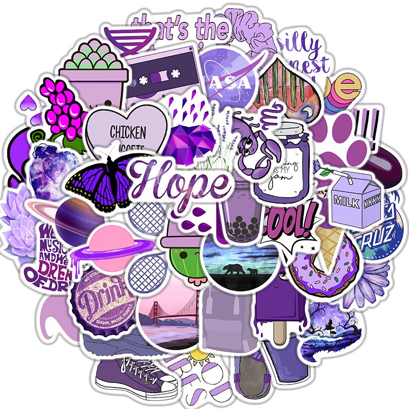 50pcs Cute Vsco Girl Sticker for Water Bottle Waterproof Vinyl purple ...