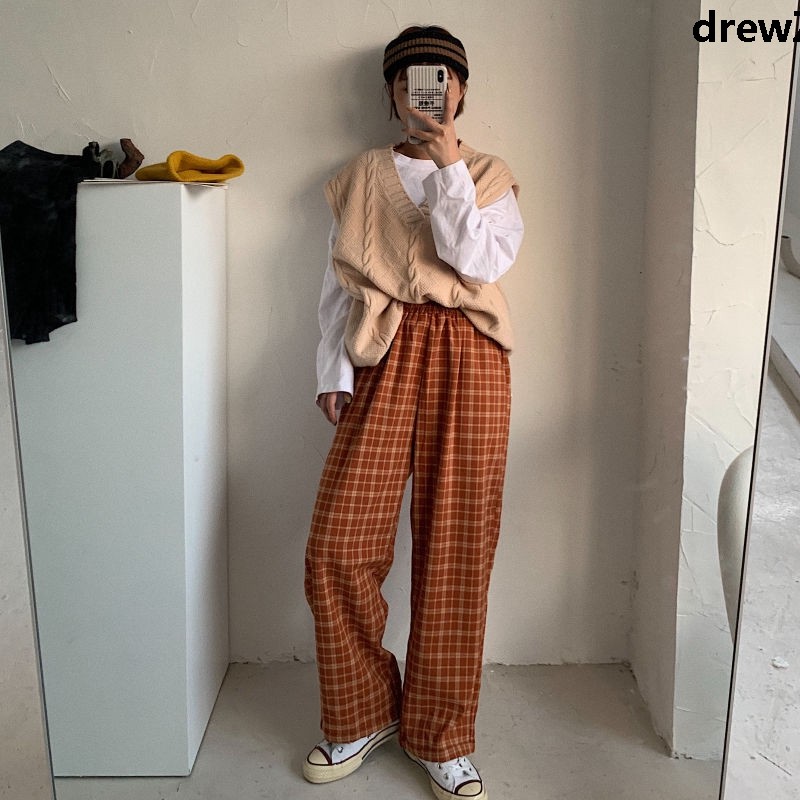 orange plaid pants womens