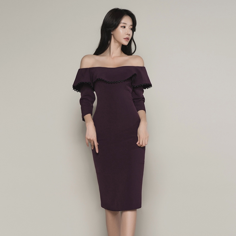 dark purple off the shoulder dress