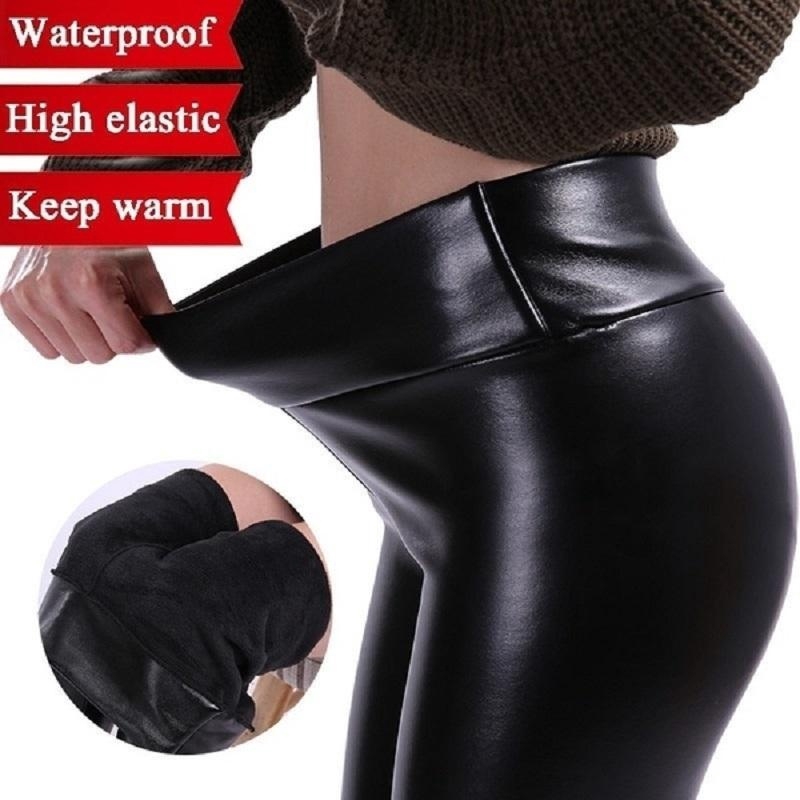 high waisted shiny leather pants