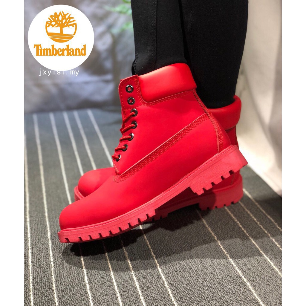 red timberland boots with fur