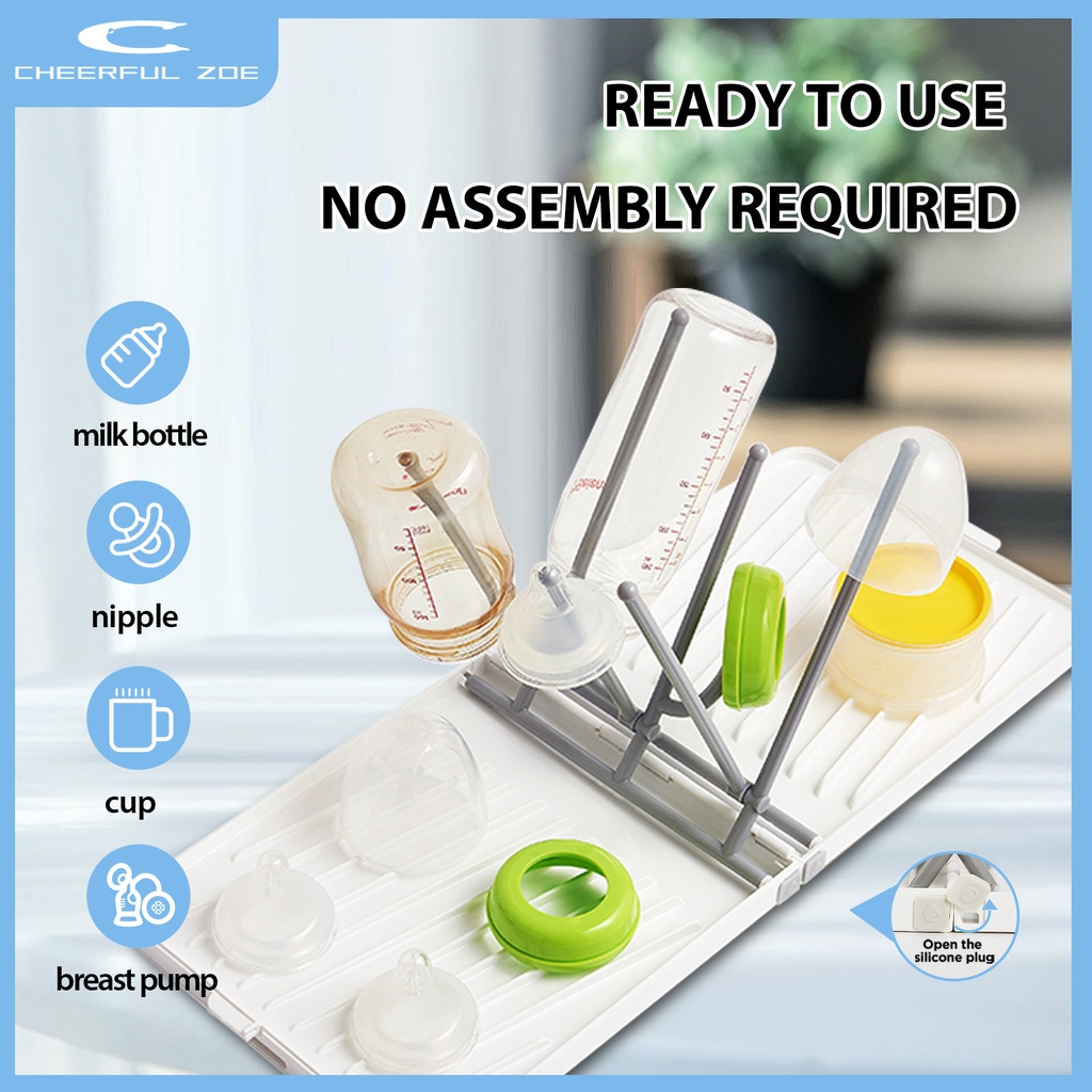 Baby Bottle Drying Rack with Tray and Drainer, Foldable Space Saving Drying Rack for Baby