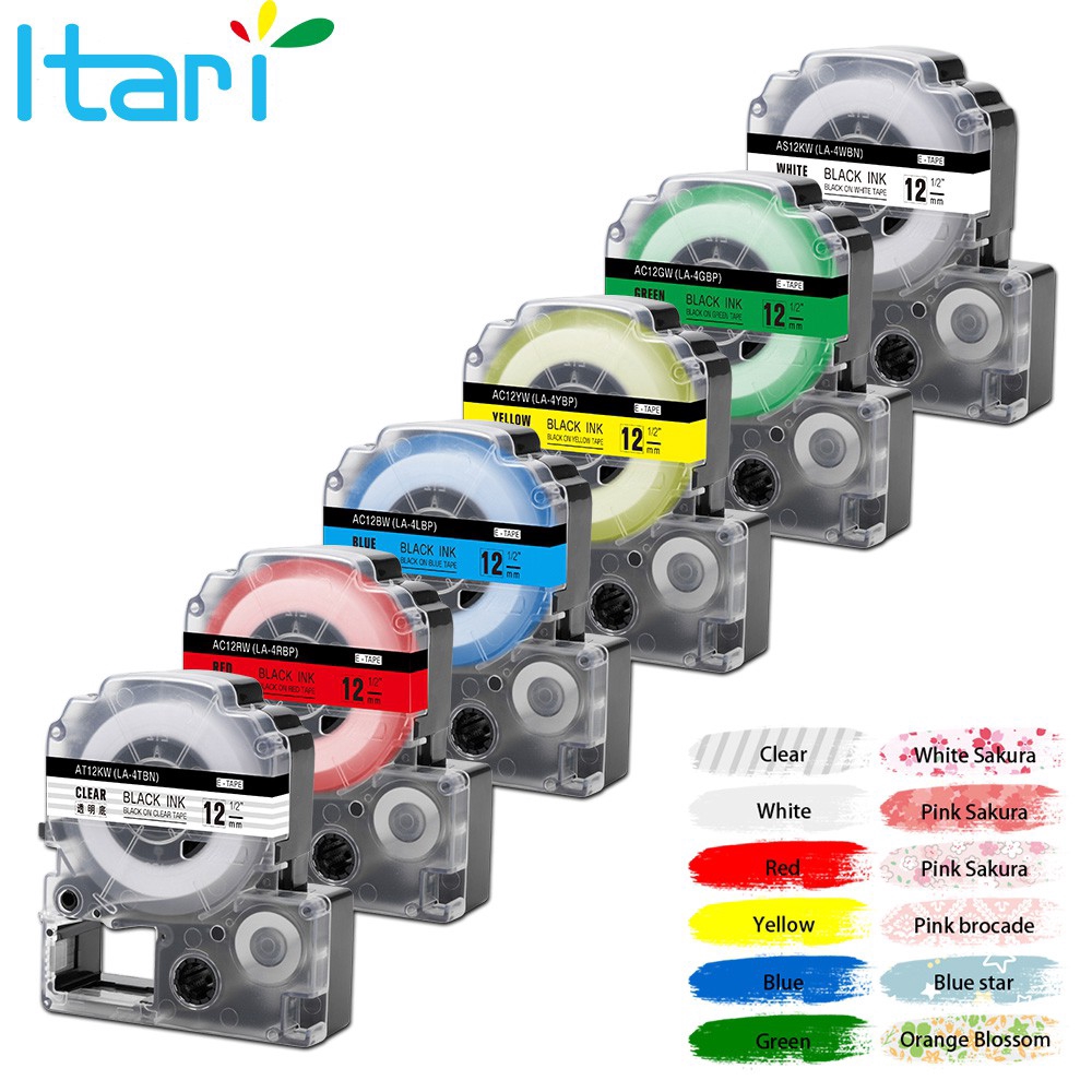 6pcs Multi Colors SS12KW ST12KW LC4WBN Compatible Epson LabelWorks LK