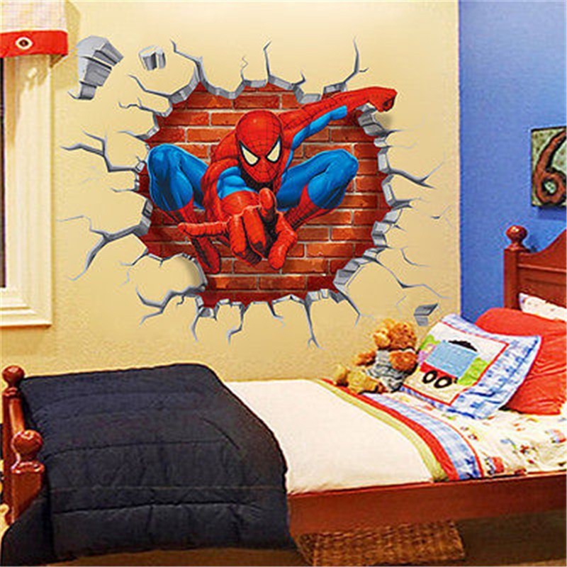 Spiderman 3dcracked Children Themed Art Room Wall Sticker