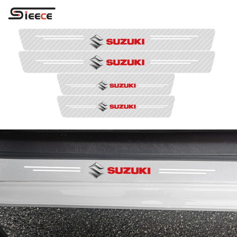 Sieece 4PCS Car Transparent Carbon Fiber Door Sill Protector Auto
