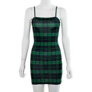 green plaid mini dress