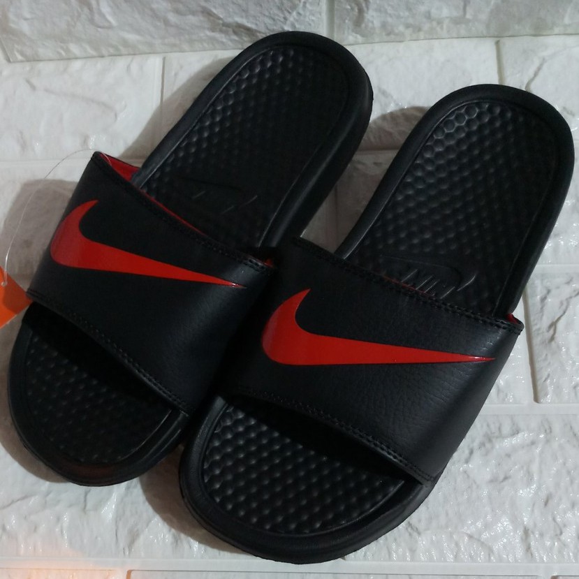 nike slippers black and red