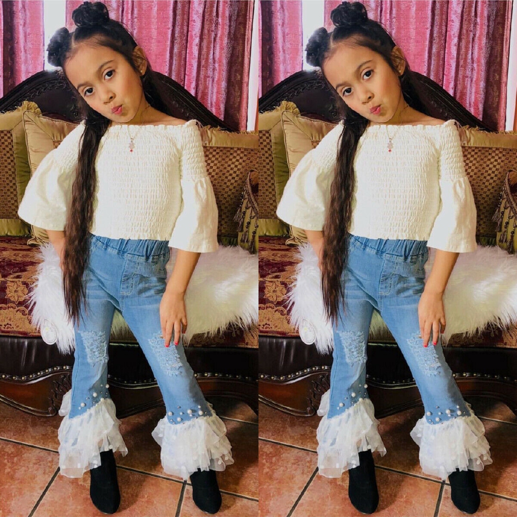 girls jeans with pearls