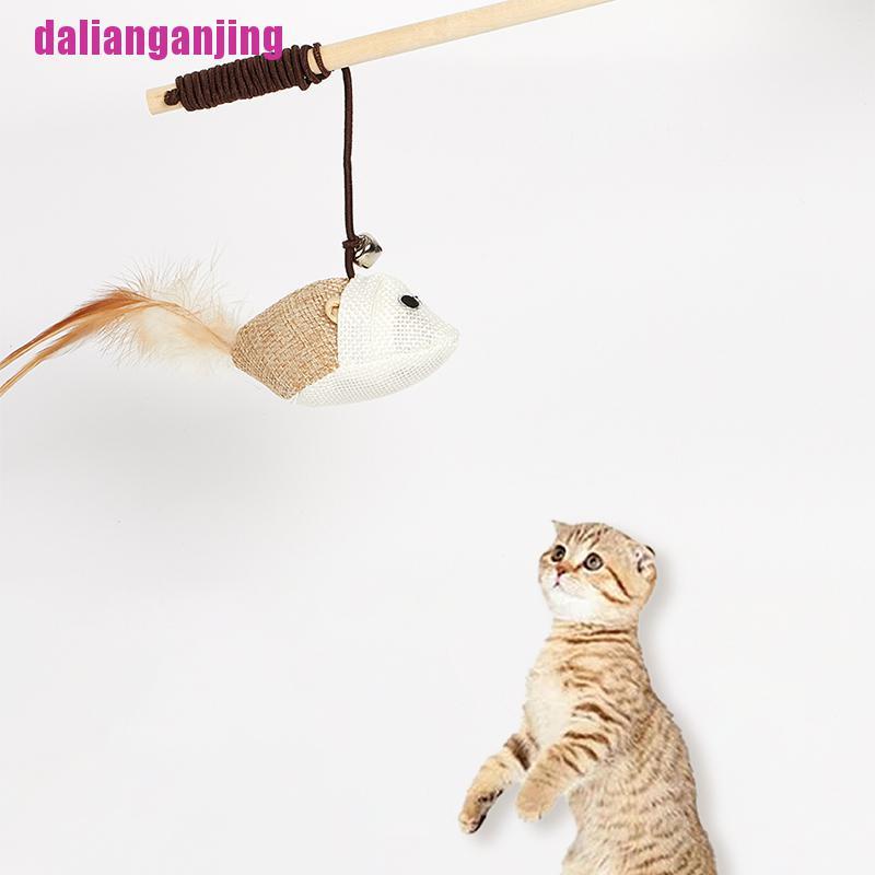[Better] Pet Cat Teaser Feather Wood Rod Mouse Toy Bell Cat Stick Cat Interactive Toys #7