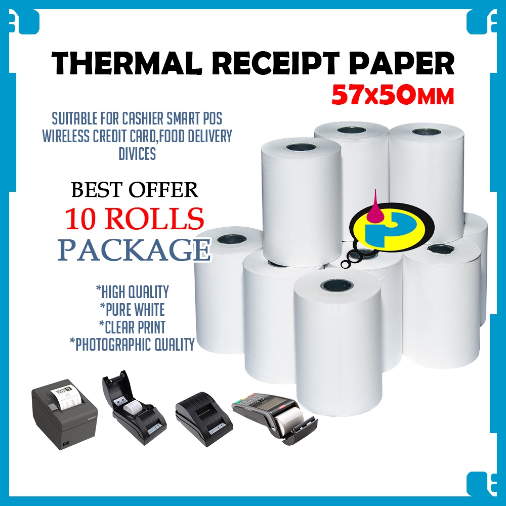 10 Roll Size 57x50mm Thermal Paper Credit Card Paper Pos Paper Shopee Philippines 0266