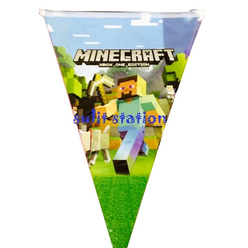 Minecraft Steve Themed Birthday Party Flag Triangle Banners