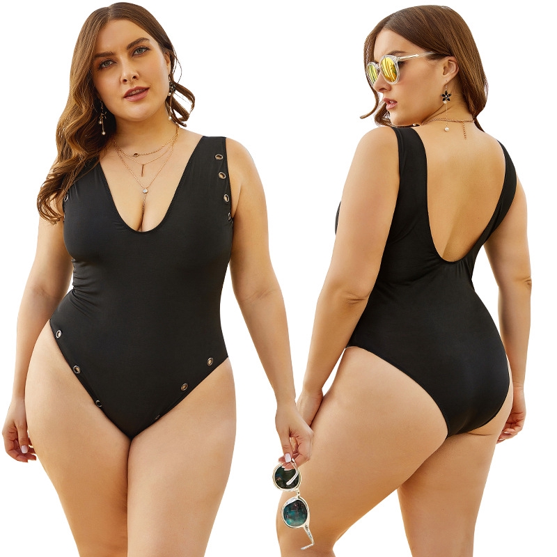 Women Solid Color Black Plus Size One Piece Swimsuits Swimwear Bikini Set Shopee Philippines