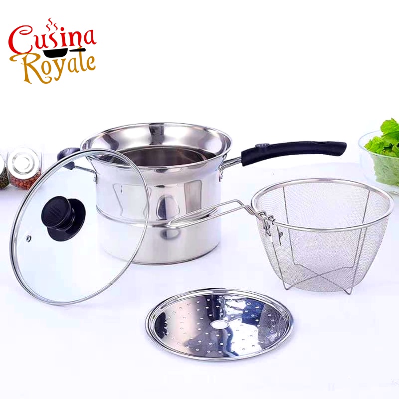Cusina Royale 4 In 1 Stainless Steel Steamer Cooking Pot Steamer and Fryer Deep Fry & Steam Pot