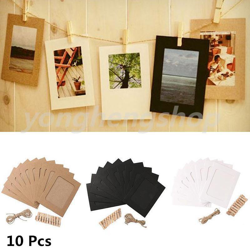 10 Paper Hanging Paper Photo Film Frame Album Picture w.Clips  Rope 6" 