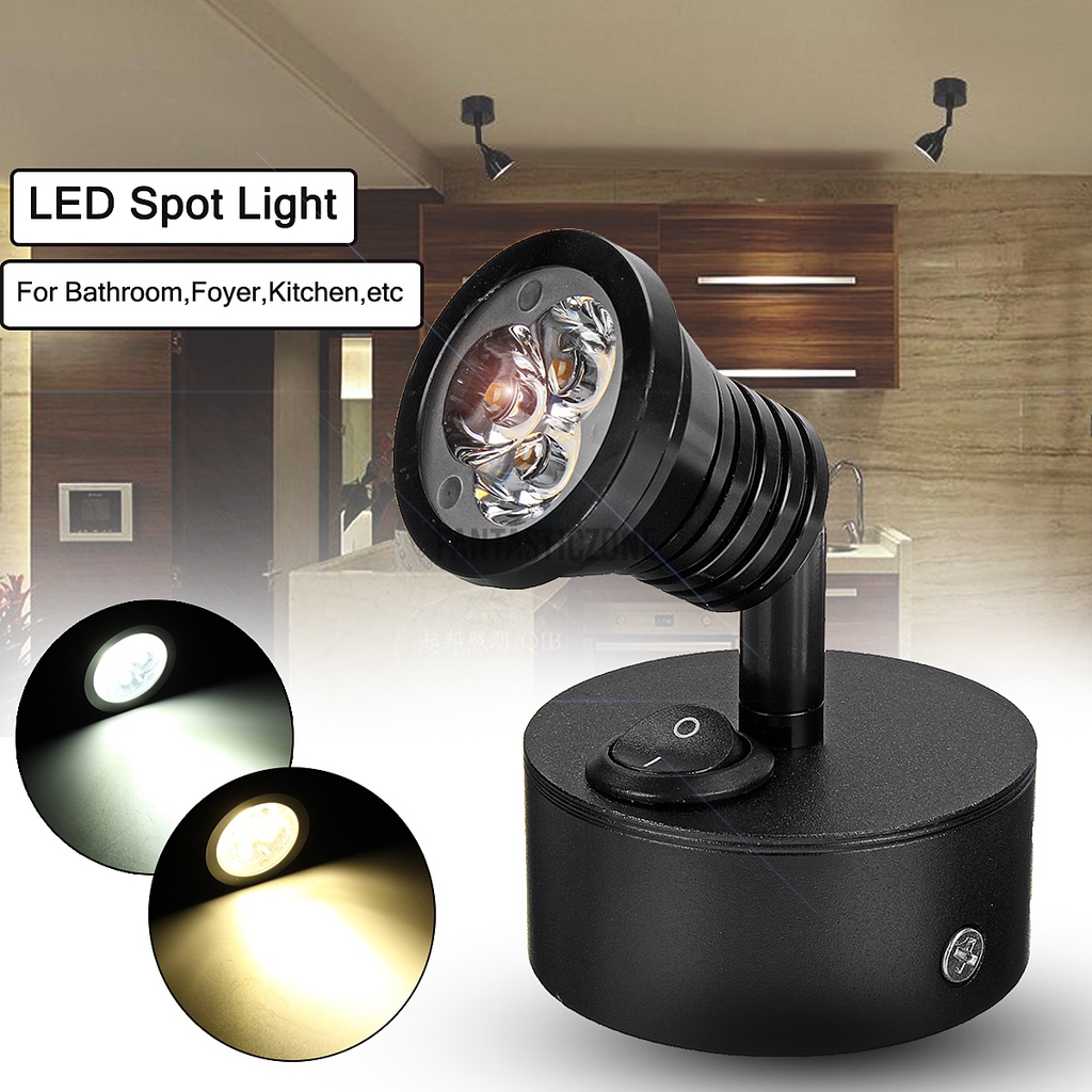 12V 3W LED Round Bed Side Light Reading Wall Bedside Lamp Switch House