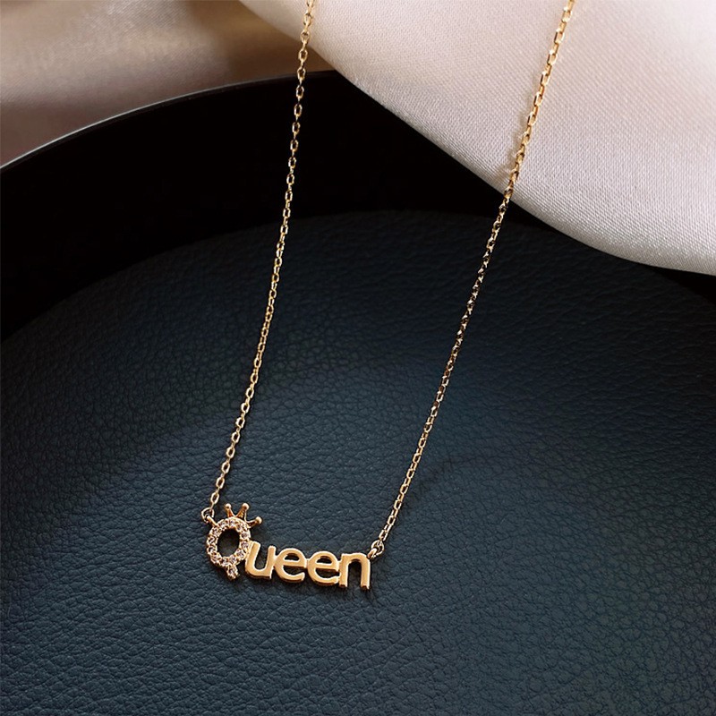 Rhinestone Crown Queen Letter Gold Clavicle Necklace For Girls Women Kids Fashion Simple Dainty Shopee Philippines