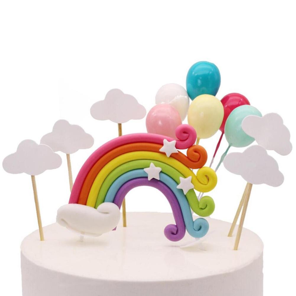 DIY Kawaii Rainbow Party Cake Topper Star Birthday Decorations Cake Flags Cloud 