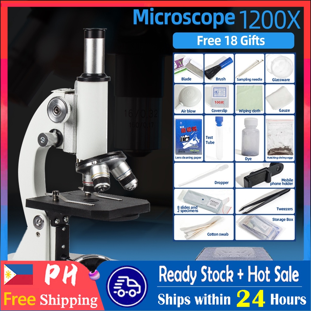 【Ready Stock】Biological Microscope LED Light 1200 2400X Microscope For
