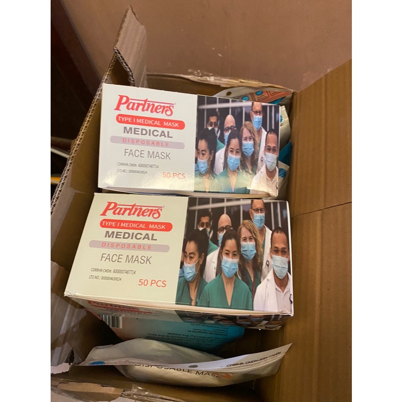 Partners Surgical Face Mask Hospital Grade 3Ply Type 1 with Earloop Disposable (50Pcs in Box