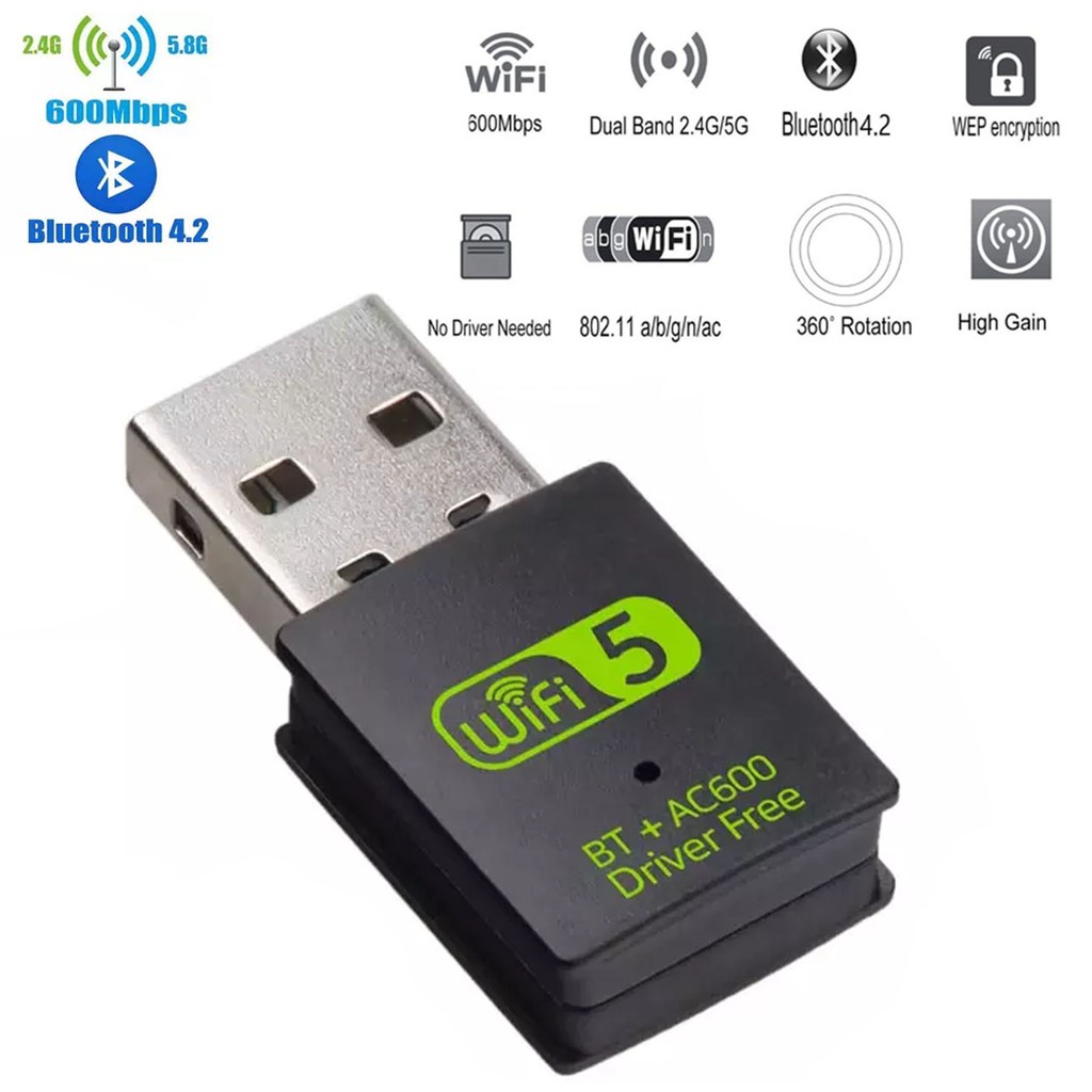 USB WiFi Bluetooth Adapter 600Mbps Dual Band 2.4/5Ghz Wireless External
