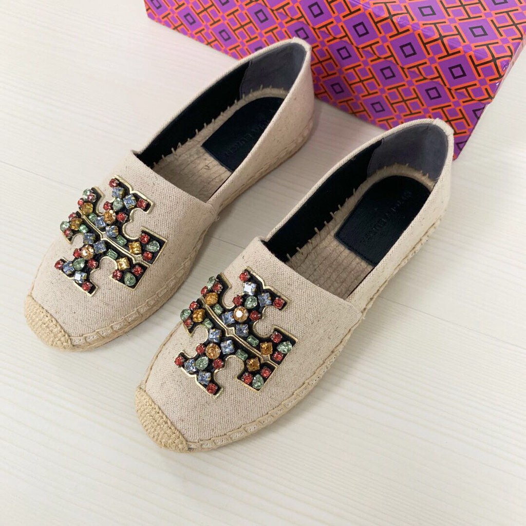 Tory Burch New Style Enamel Decoration Linen Textile Flat Shoes Fisherman's  Shoes | Shopee Philippines