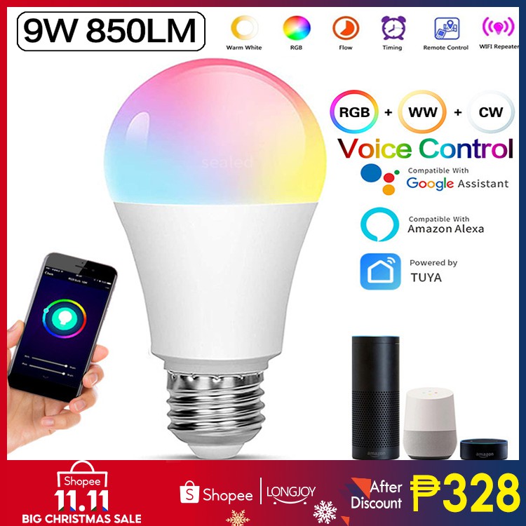 LED WiFi Smart Bulb RGB+CW Dimming Color Lamp Voice ...