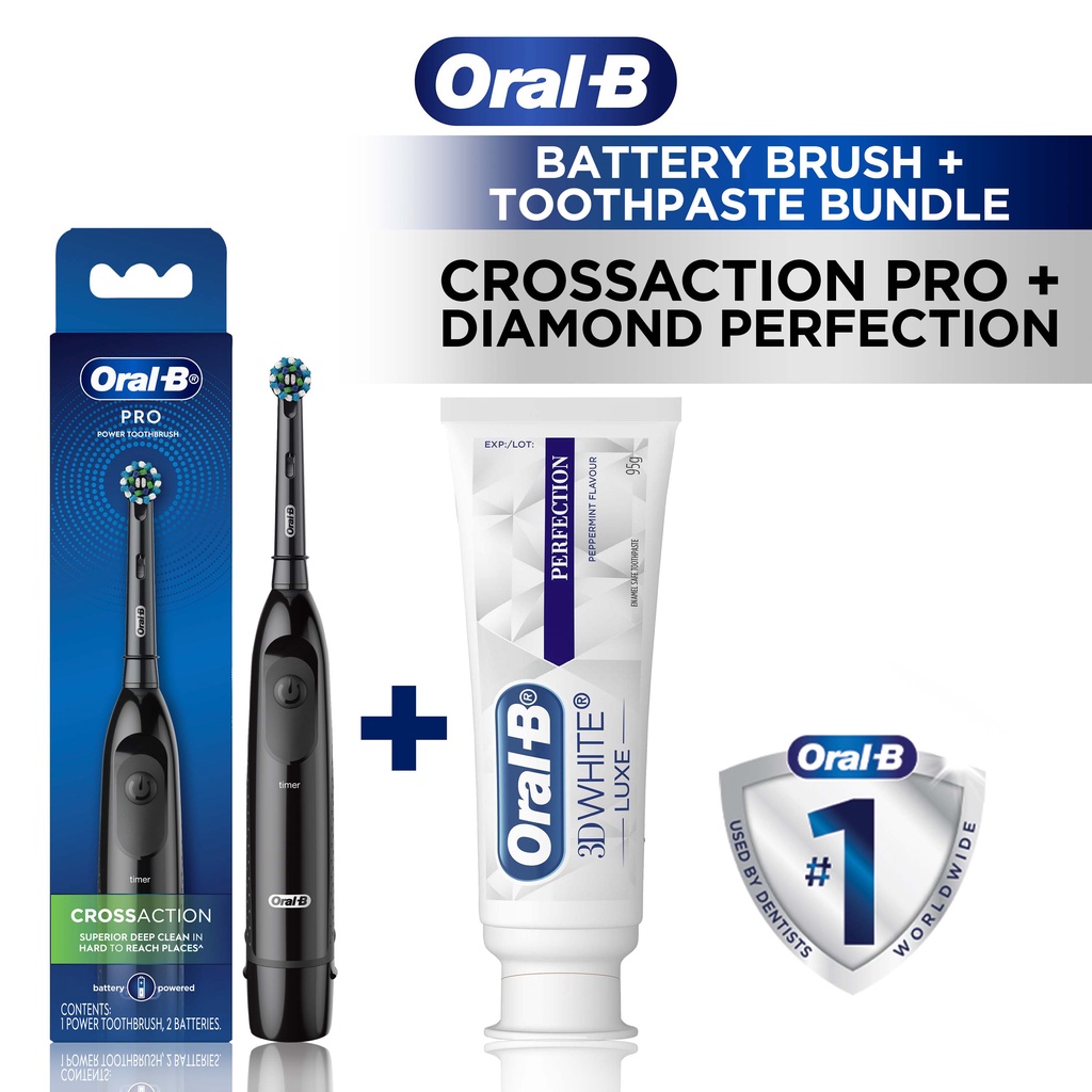 Oral-B CrossAction Electric Toothbrush Battery Pro + 3D White Luxe ...