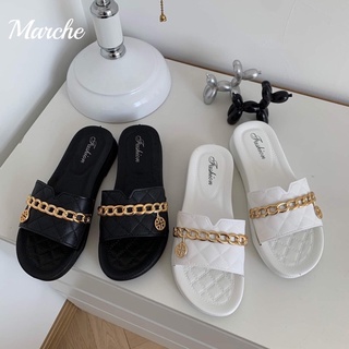 Marche Summer New Flat-line Metal Chain Flat Sandals For Women
