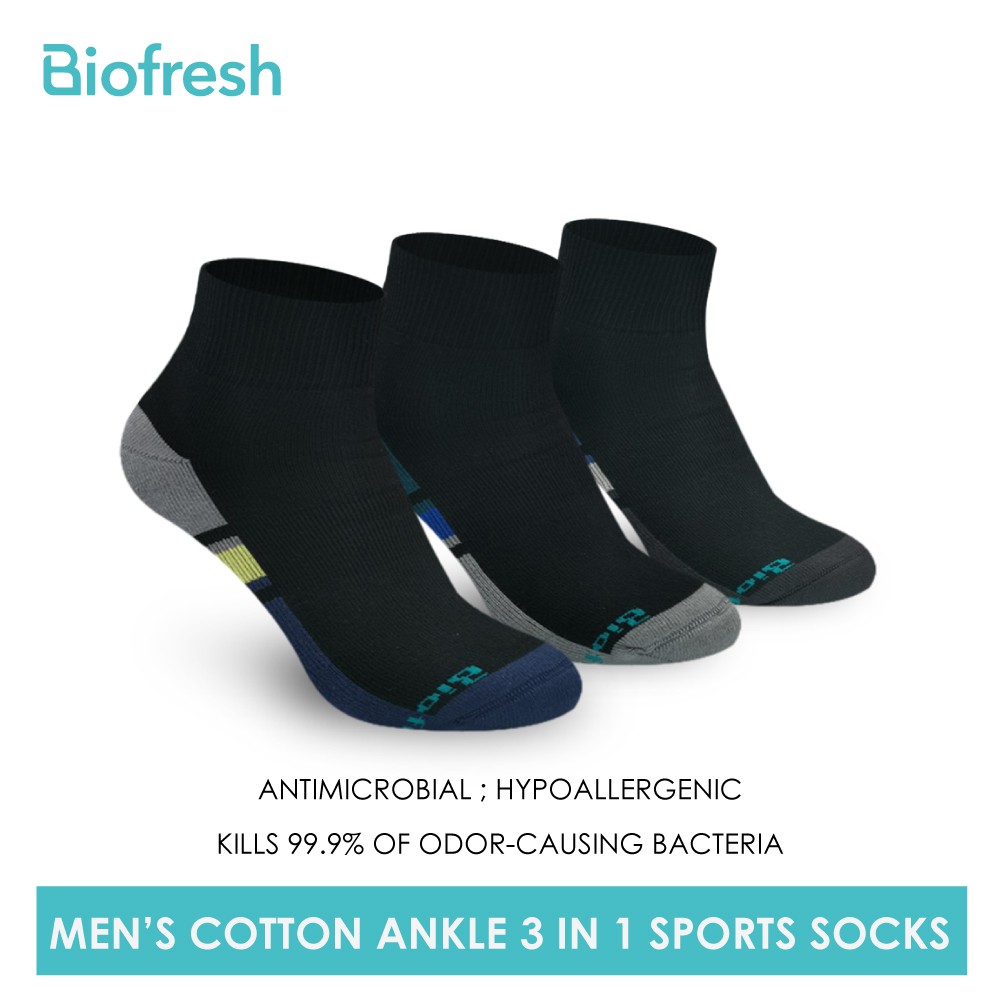 Biofresh Men’s Antimicrobial Odor Free Cotton Ankle Thick Sports Socks ...