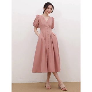 A2924 Miss M Fashion Button Down Elastic Sleeve Solid Dress