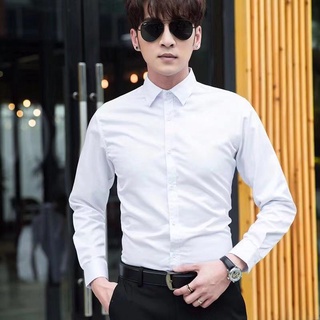 Men's Shirt Slim Fit Business White Shirt Business Shirt Solid Color Long Sleeve Youth Formal Wear #4