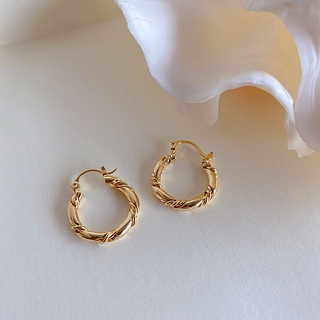 chico's  women jewelry tarnished gold plated hoop twist circle fishhook earrings