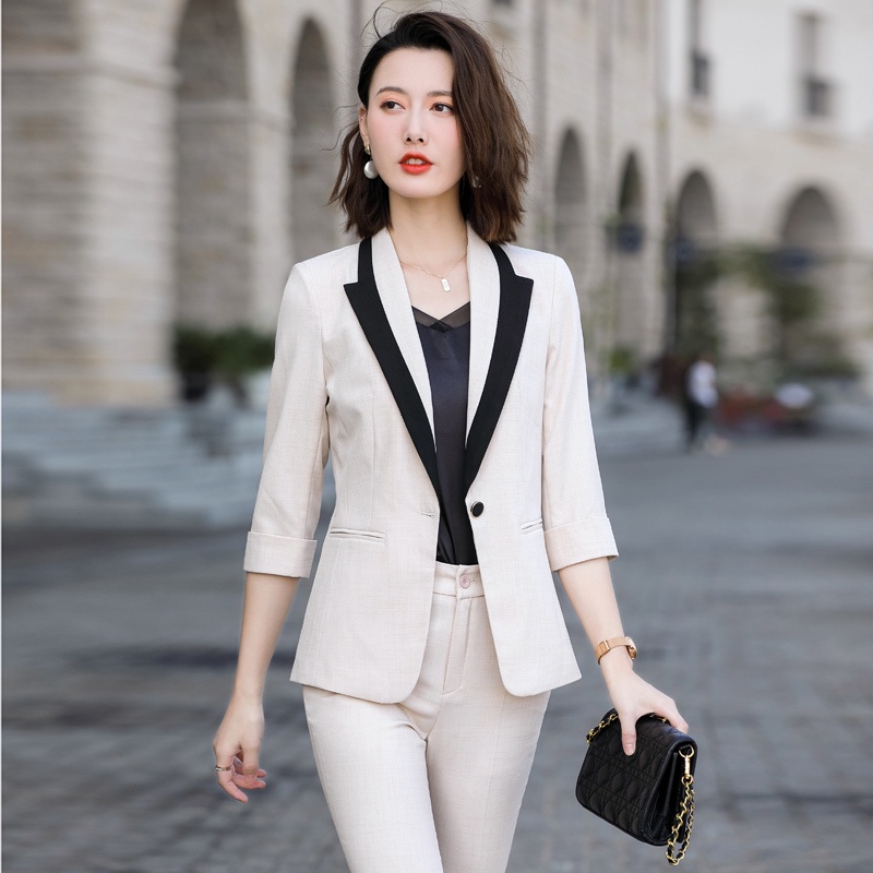 Formal Women Business Suits Spring Summer Half Sleeve Pantsuits ...