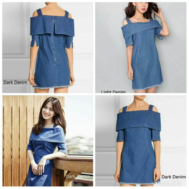 denim off the shoulder dress