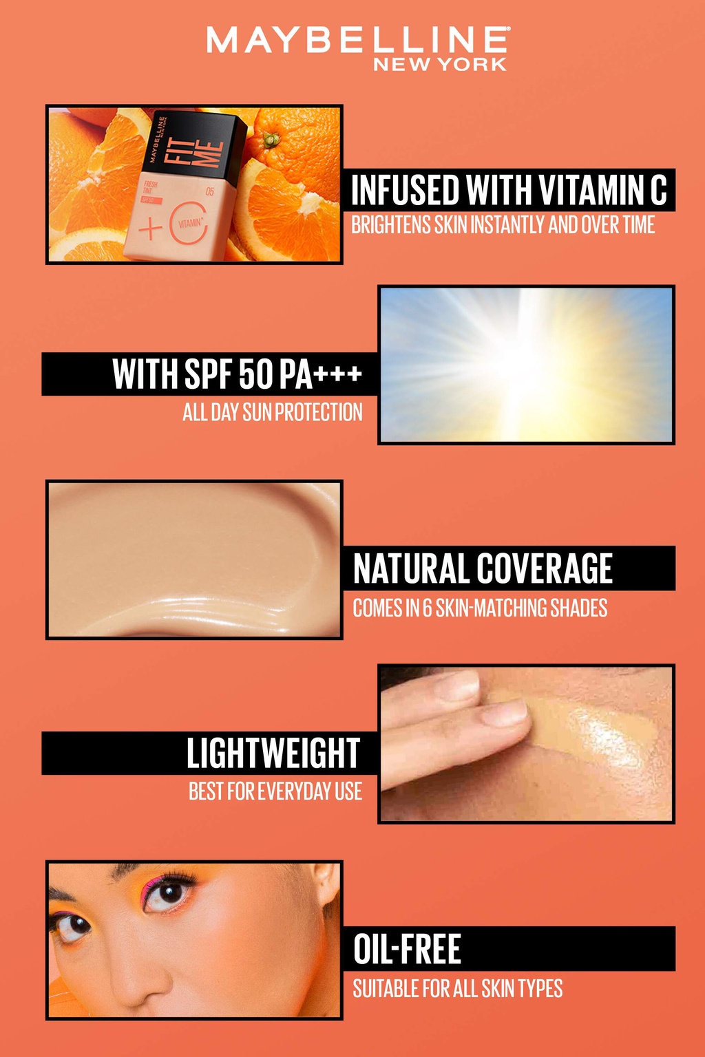 Maybelline Fit Me Fresh Tint Vitamin C Skin Tint Sunscreen SPF 50 Oil