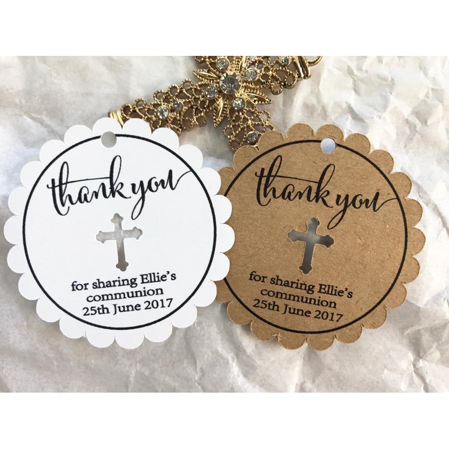 10 White Gift Tags Baptism Christening Favour Bomboniere Personalised Thank you