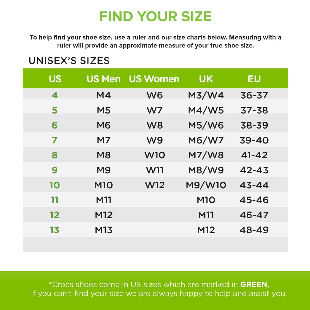 crocs sandals size chart