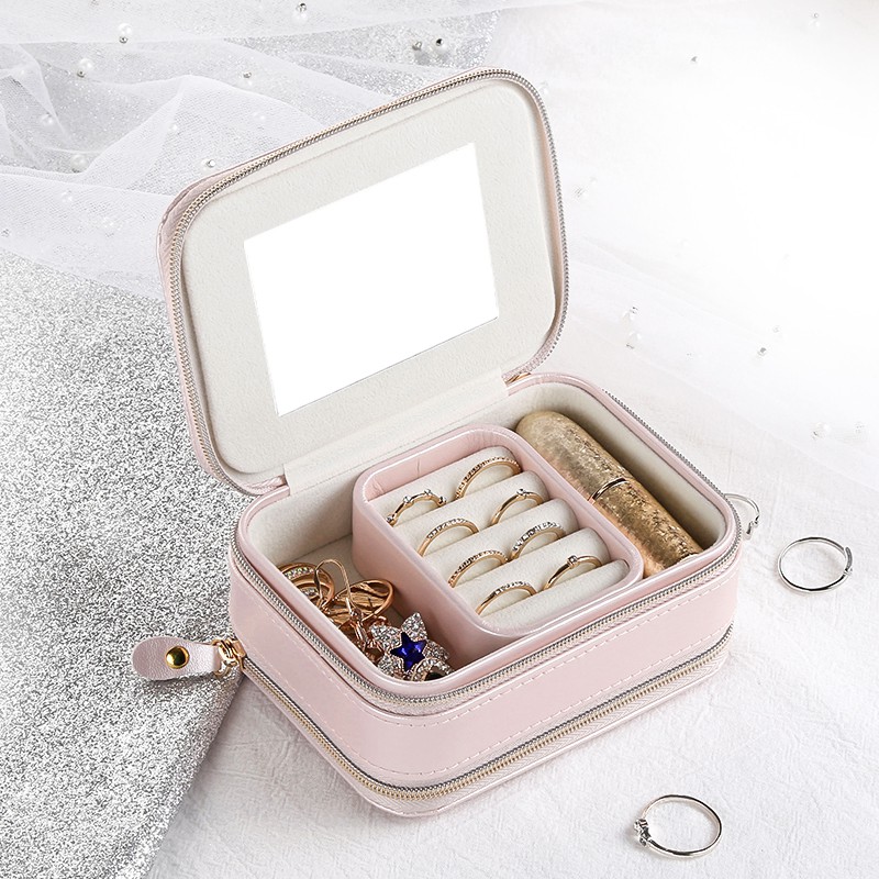 Casegrace Double Zipper Travel PU Leather Portable Jewelry Storage Box ...