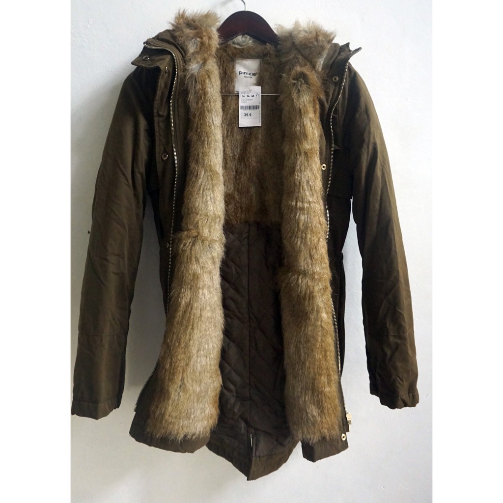 pimkie faux fur hooded zip front jacket