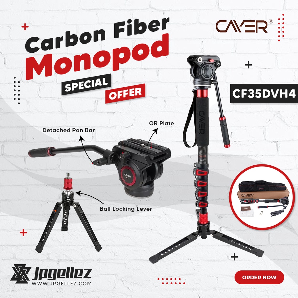 Cayer CF35DH4 Carbon Fiber Monopod with Fluid Head Lightweight Camera