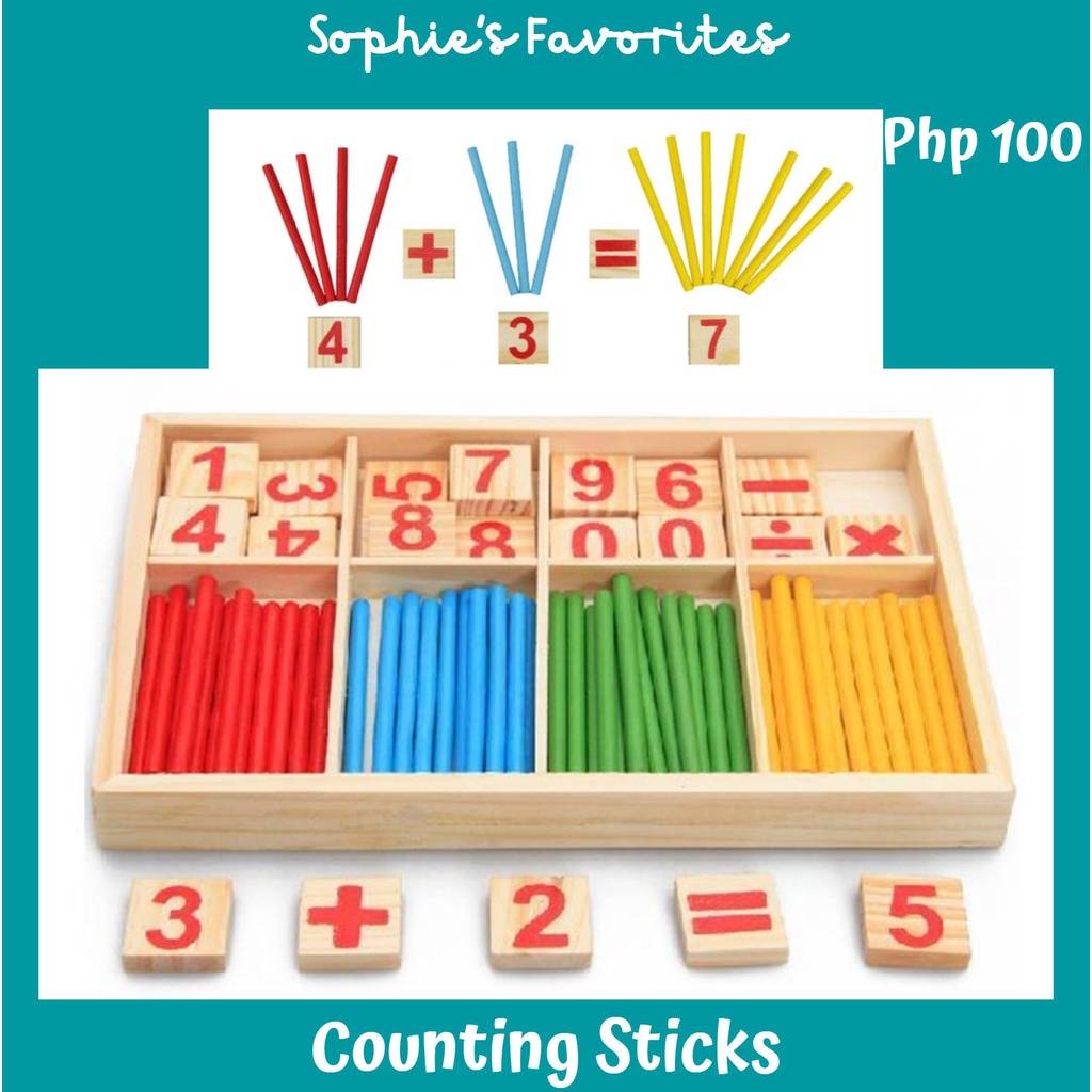 Counting Sticks Montessori Math Sticks, Wooden Colorful Calculation Toy Manipulatives with Box