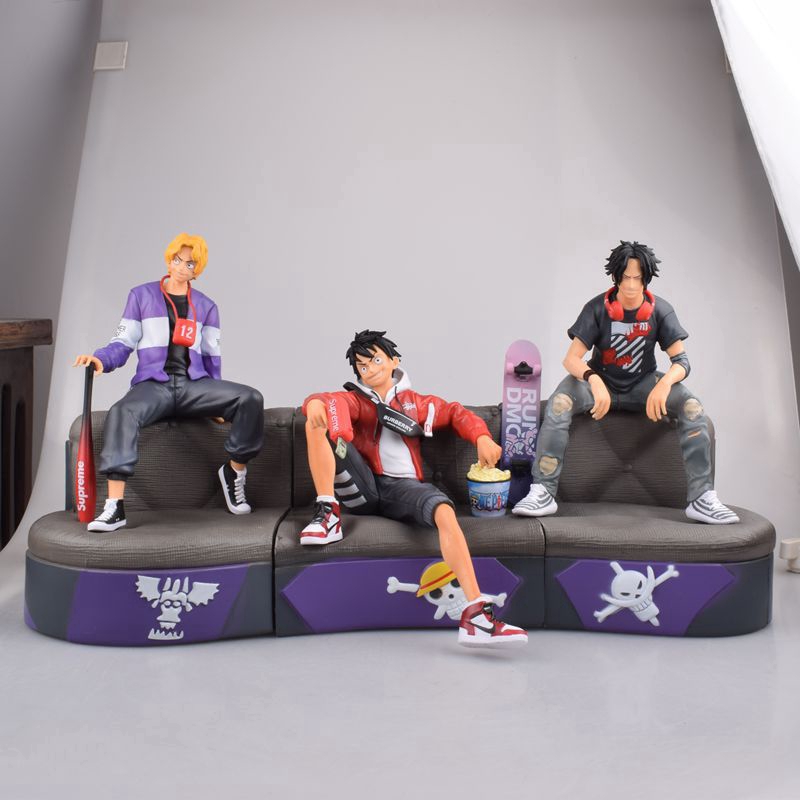 Anime 1 8 Scale Painted Figure One Piece Sofa Sitting Ver Luffy Ace Sabo Statue Action Pvc Figure Shopee Philippines